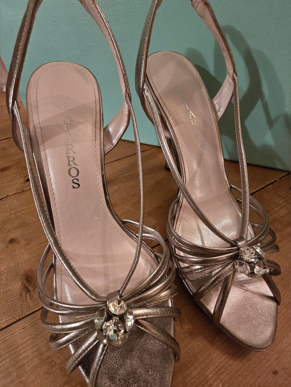 Caparros Rose Gold Slingback Heels with Crystal Floral Style Accent